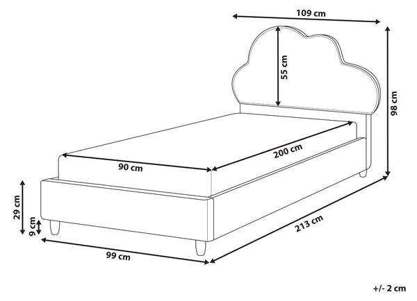 Posteľ krémová biela buklé čalúnenie 90 x 200 cm s čelom v tvare obláčika moderný tradičný štýl detská izba