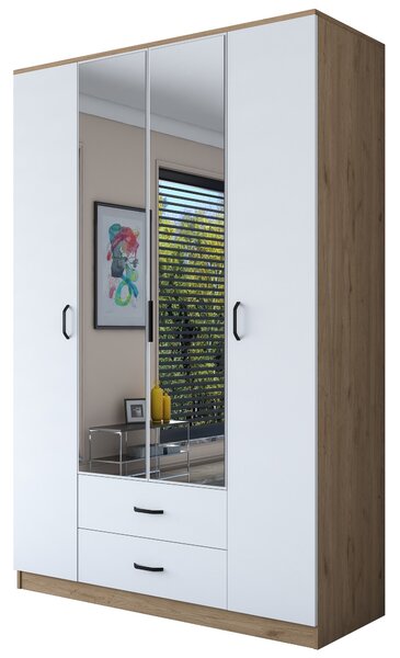 Kalune Design Šatníková skriňa BA 131 140 cm so zrkadlom orech/biela