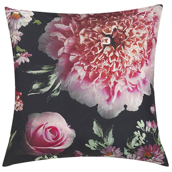 Dekoratívny vankúš s kvetinovým motívom ružovým na čiernom pozadí polyester 45 x 45 cm moderný dizajn