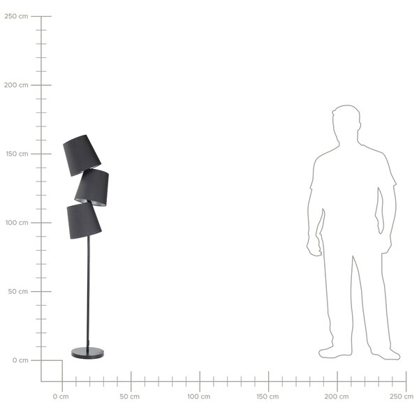 Stojaca lampa čierna kov polyester 164 cm 3 látkové tienidlá retro moderný štýl obývačka spálňa