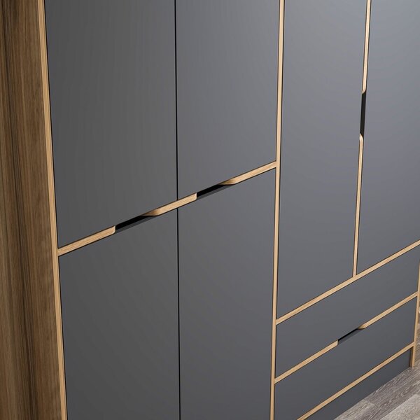 Kalune Design Šatníková skriňa Elina 180 cm grafit/orech