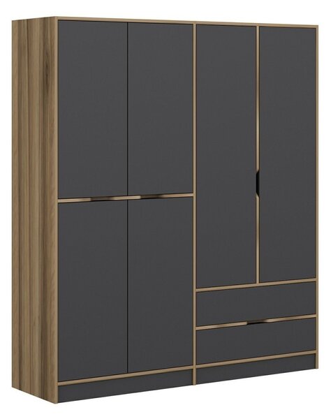 Kalune Design Šatníková skriňa Elina 180 cm grafit/orech