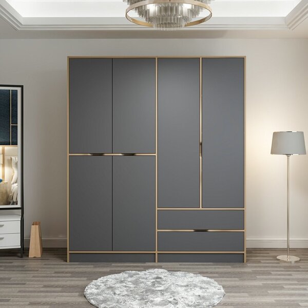 Kalune Design Šatníková skriňa Elina 180 cm grafit/orech