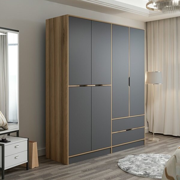 Kalune Design Šatníková skriňa Elina 180 cm grafit/orech