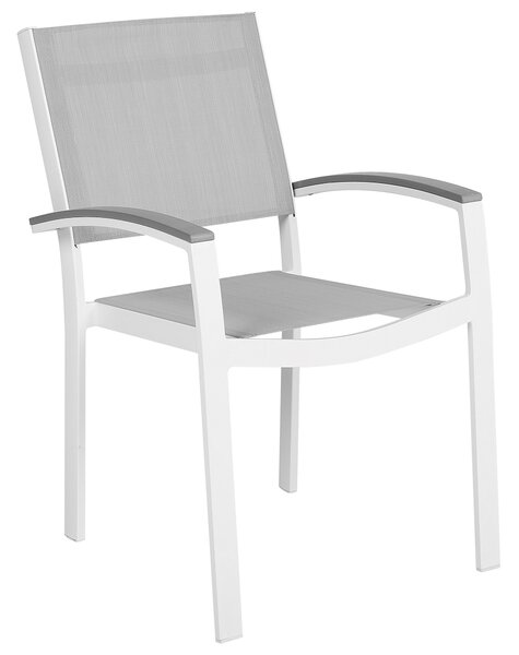 Sada 2 záhradných stoličiek sivá biela hliník polyester odolnosť voči poveternostným vplyvom moderný štýl exteriér