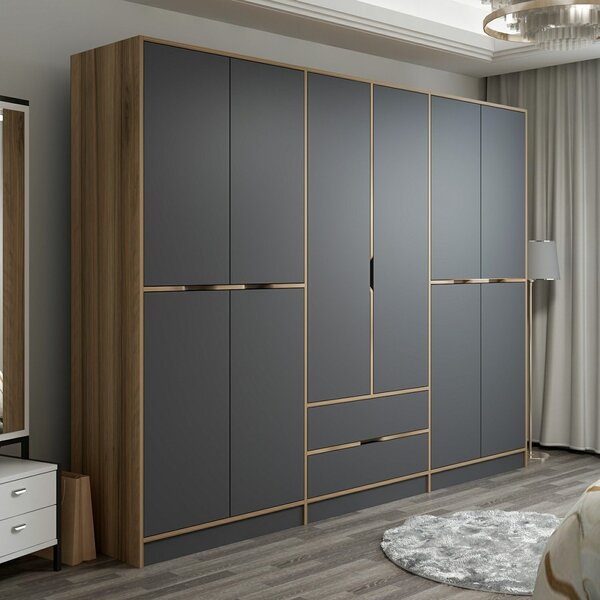 Kalune Design Šatníková skriňa Elina 270 cm grafit/orech