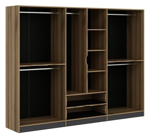 Kalune Design Šatníková skriňa Elina 270 cm grafit/orech