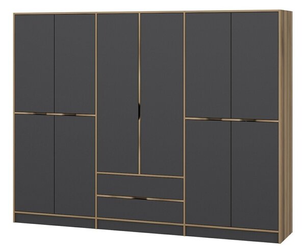 Kalune Design Šatníková skriňa Elina 270 cm grafit/orech