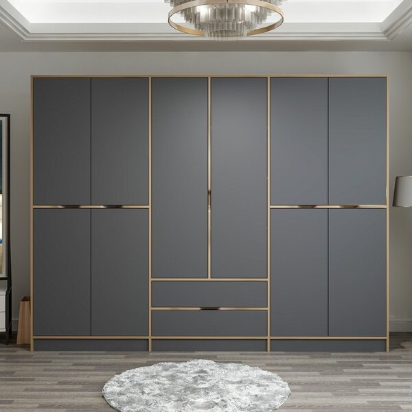 Kalune Design Šatníková skriňa Elina 270 cm grafit/orech