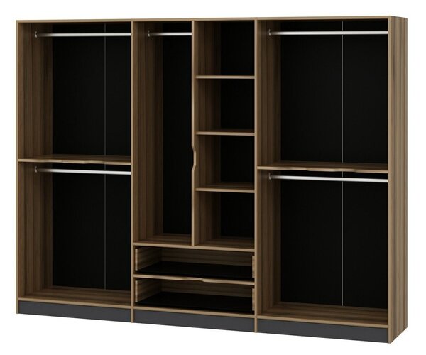 Kalune Design Šatníková skriňa Elina 270 cm grafit/orech