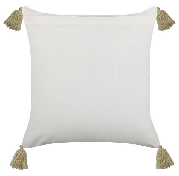 Sada 2 dekoratívnych vankúšov zelená biela bavlna 45 x 45 cm geometrický vzor bloková potlač so strapcami boho moderný štýl doplnky