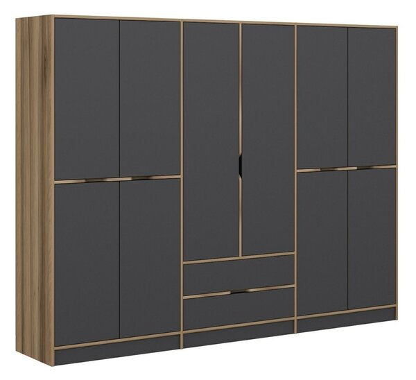 Kalune Design Šatníková skriňa Elina 270 cm grafit/orech
