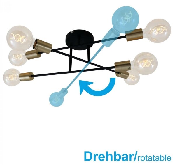 Briloner 3868-065 - LED Prisadený luster BLACK STEEL 6xE27/60W/230V