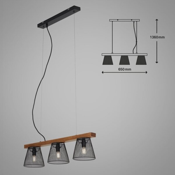Briloner 4077-035 - Luster na lanku WOOD & STYLE 3xE14/25W/230V
