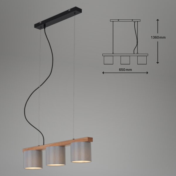 Briloner - Luster na lanku RHON 3xE14/25W/230V kaučukovník