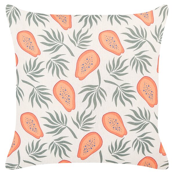 Sada 2 dekoratívnych vankúšov oranžová a zelená polyester 45 x 45 cm vzor papáje štvorcový letný motív dekoračný doplnok