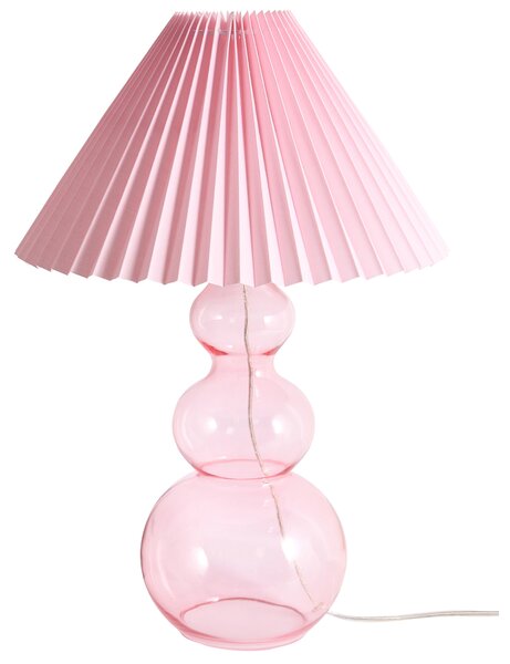 Stolná lampa ružová sklenený podstavec plisované látkové tienidlo obývačka spálňa moderný štýl