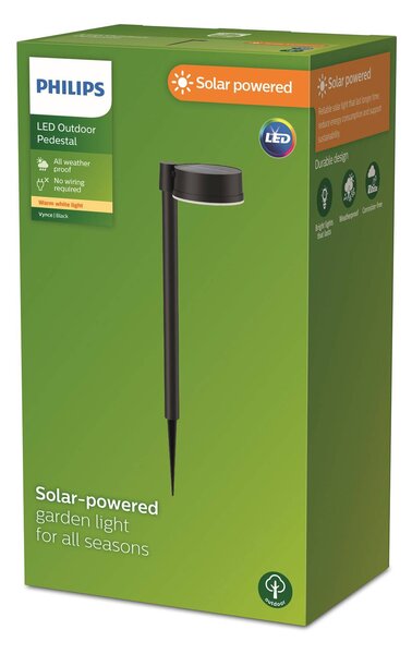Philips LED solárne zemné svetlo s hrotom Vynce, Ø hlavy 11,2 cm, Čierna, Plast, Moderný, Solárne svietidlá