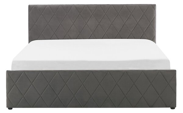 Posteľ s úložným priestorom sivá zamat 140 x 200 cm prešívané čalúnenie s čelom lamelový rošt moderný štýl spálňa
