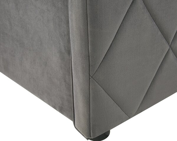 Posteľ s úložným priestorom sivá zamat 160 x 200 cm prešívané čalúnenie s čelom lamelový rošt moderný štýl spálňa