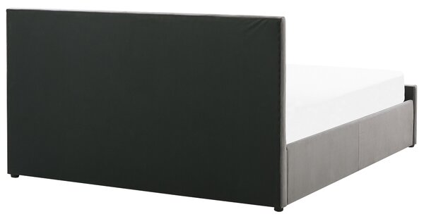 Posteľ s úložným priestorom sivá zamat 140 x 200 cm prešívané čalúnenie s čelom lamelový rošt moderný štýl spálňa