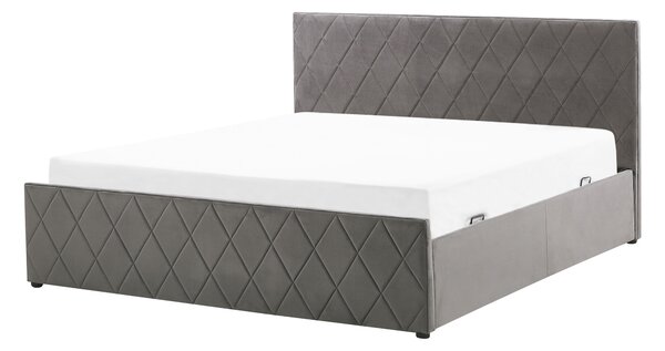 Posteľ s úložným priestorom sivá zamat 140 x 200 cm prešívané čalúnenie s čelom lamelový rošt moderný štýl spálňa