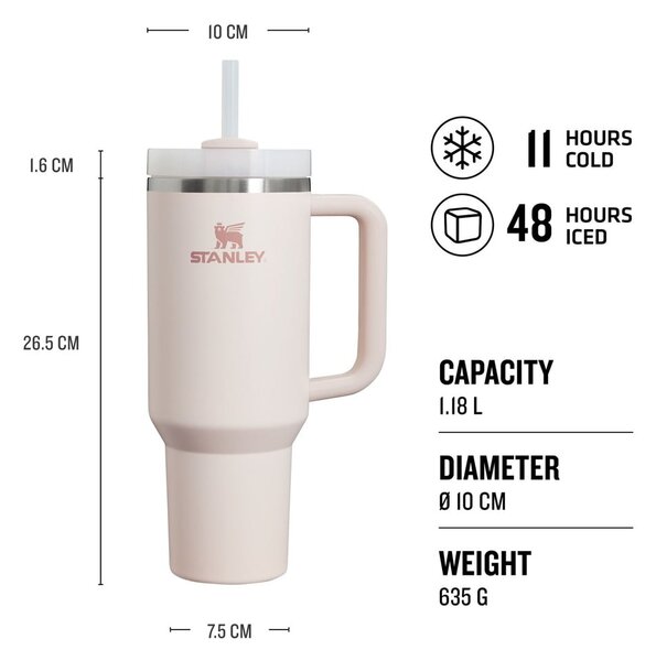 Svetloružová termoska so slamkou z nehrdzavejúcej ocele 1,18 l Quencher H2.0 FlowState Tumbler Rose Quartz – Stanley