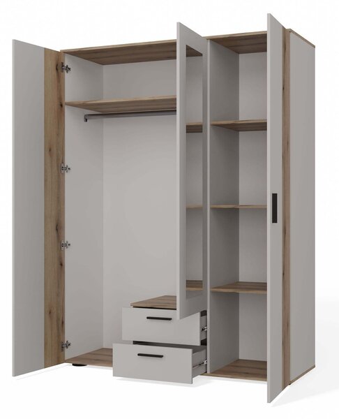TP Living Šatníková skriňa so zrkadlom AVA 150 cm dub evoke/kašmírová