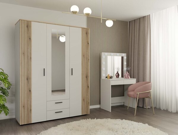 TP Living Šatníková skriňa so zrkadlom AVA 150 cm dub evoke/kašmírová