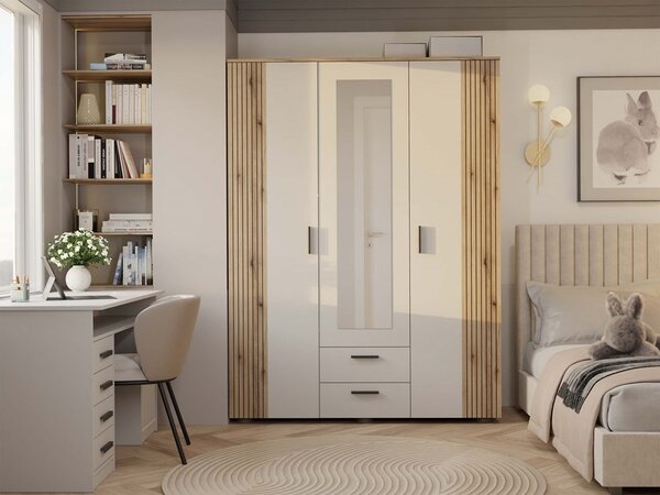 TP Living Šatníková skriňa so zrkadlom AVA 150 cm dub evoke/kašmírová