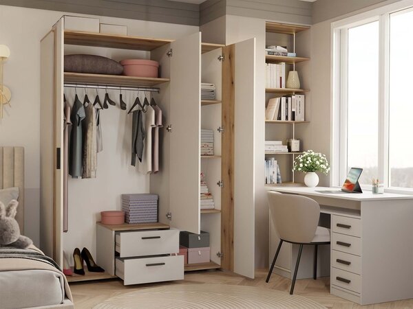 TP Living Šatníková skriňa so zrkadlom AVA 150 cm dub evoke/kašmírová