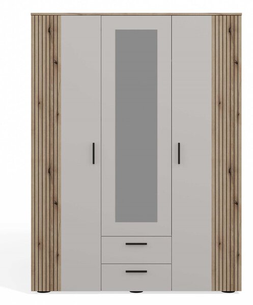 TP Living Šatníková skriňa so zrkadlom AVA 150 cm dub evoke/kašmírová