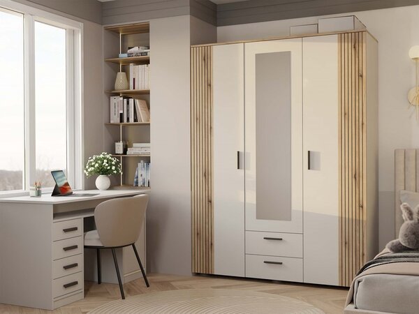 TP Living Šatníková skriňa so zrkadlom AVA 150 cm dub evoke/kašmírová