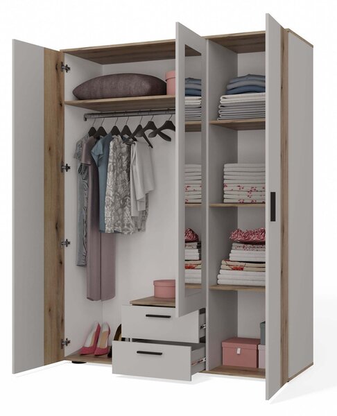 TP Living Šatníková skriňa so zrkadlom AVA 150 cm dub evoke/kašmírová