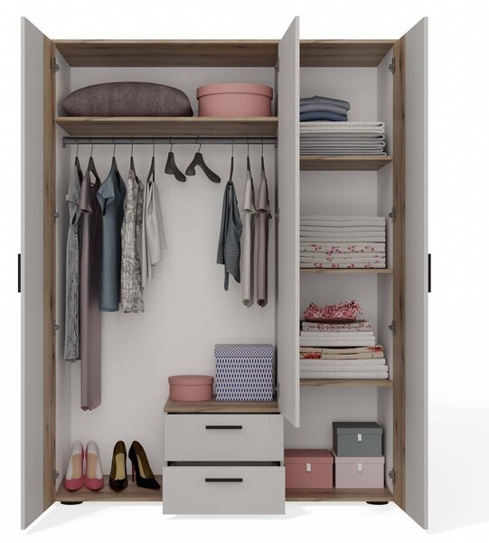 TP Living Šatníková skriňa so zrkadlom AVA 150 cm dub evoke/kašmírová