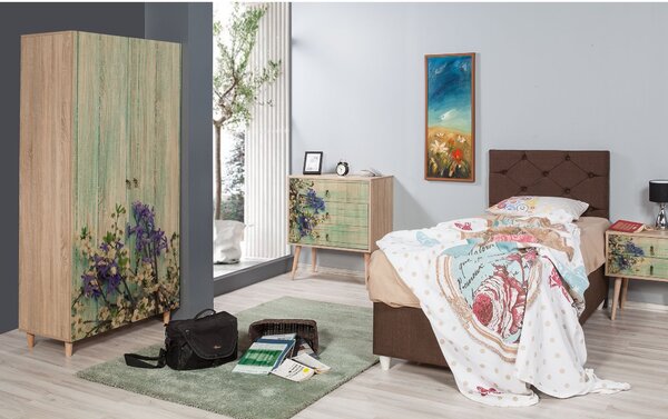 Kalune Design Šatníková skriňa Stil 90 cm dub sonoma/zelená