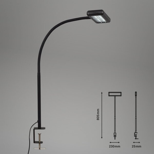 Brilo - LED Flexibilná stolná lampa s klipom TRASNA LED/7,5W/230V čierna
