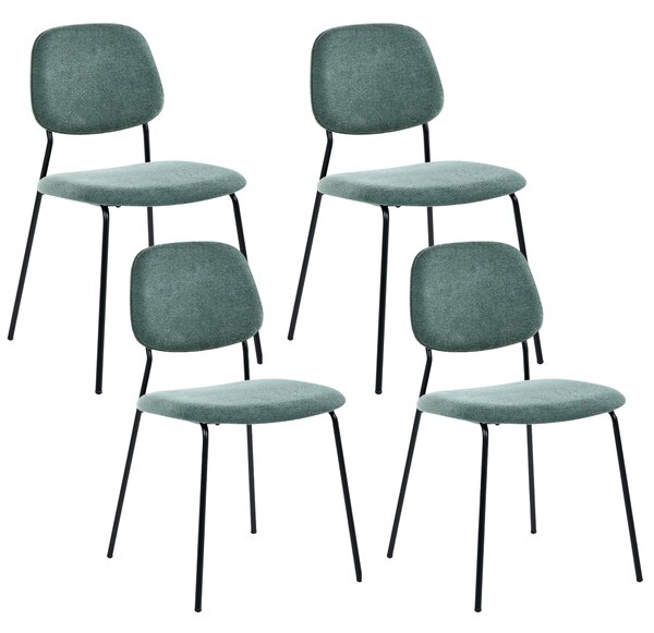 Sada 4 jedálenských stoličiek zelený polyester čierne železné nohy ochranné podložky moderný minimalistický dizajn jedáleň