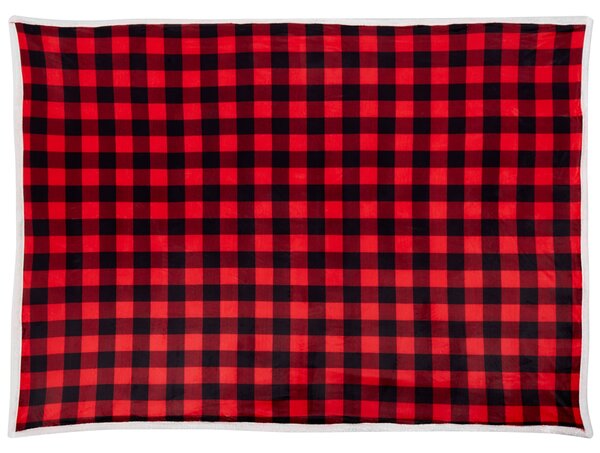 Deka červená a čierna mäkká polyester 150 x 200 cm dvojfarebná hrejivá prikrývka na posteľ kockovaný vzor