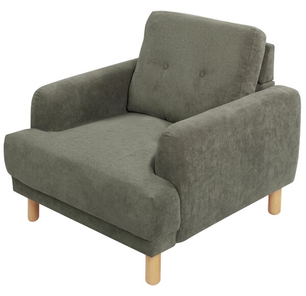 Kreslo tmavozelená menčestrové čalúnenie drevené nohy minimalistický retro štýl obývacia izba