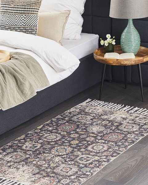 Koberec viacfarebný polyester a bavlna 80 x 150 cm orientálny so strapcami obývacia izba spálňa