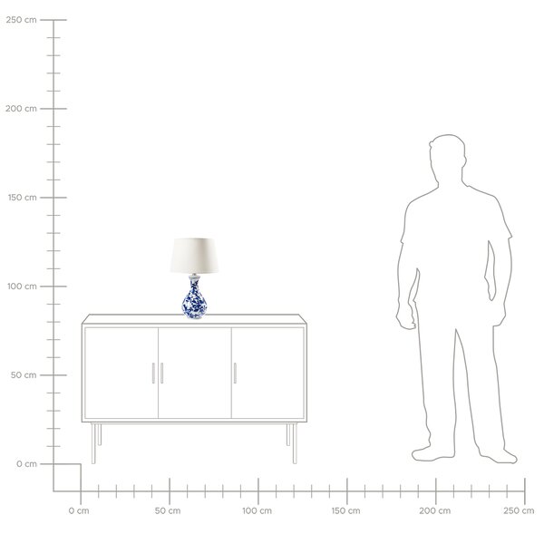 Stolná lampa biela a modrá porcelánový podstavec ľanové tienidlo kvetovaný vzor štýlové svietidlo