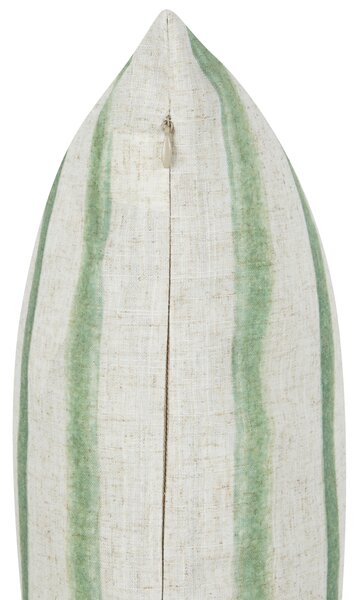 Dekoratívny vankúš zelený a béžový pruhovaný vzor 50 x 30 cm moderný boho bytový doplnok spálňa obývačka