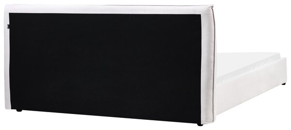 Posteľ krémová biela zamatové čalúnenie 180 x 200 cm klasické čelo drevené lamely spálňa