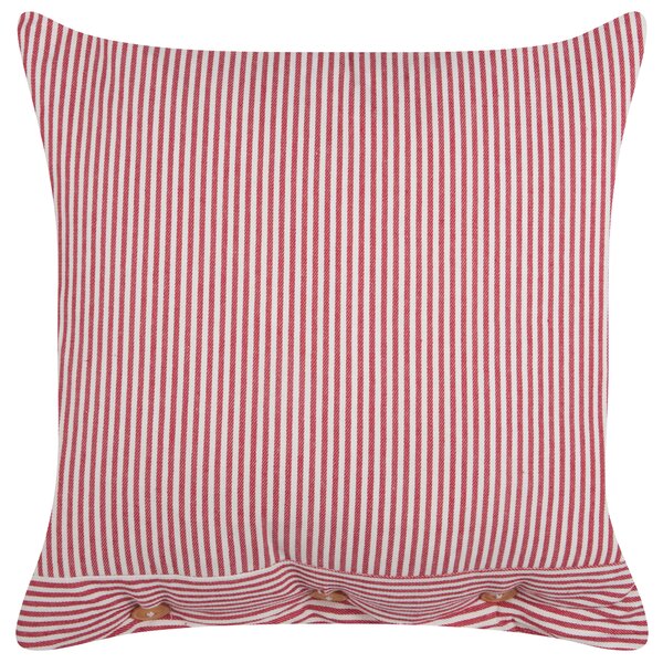 Sada 2 dekoratívnych bavlnených vankúšov červený a biely pruhovaný vzor 45 x 45 cm gombíky retro bytový doplnok spálňa obývačka