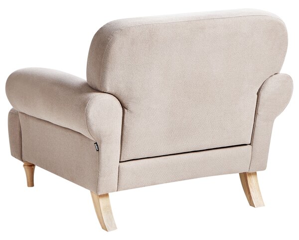 Kreslo sivobéžové polyester látkové čalúnenie drevené nohy retro minimalistický štýl obývacia izba