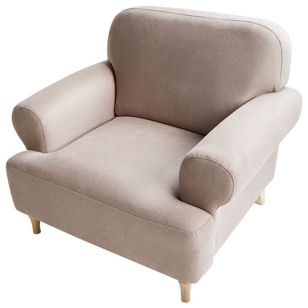 Kreslo sivobéžové polyester látkové čalúnenie drevené nohy retro minimalistický štýl obývacia izba
