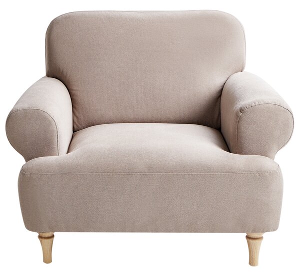 Kreslo sivobéžové polyester látkové čalúnenie drevené nohy retro minimalistický štýl obývacia izba