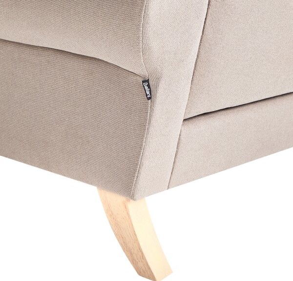 Kreslo sivobéžové polyester látkové čalúnenie drevené nohy retro minimalistický štýl obývacia izba