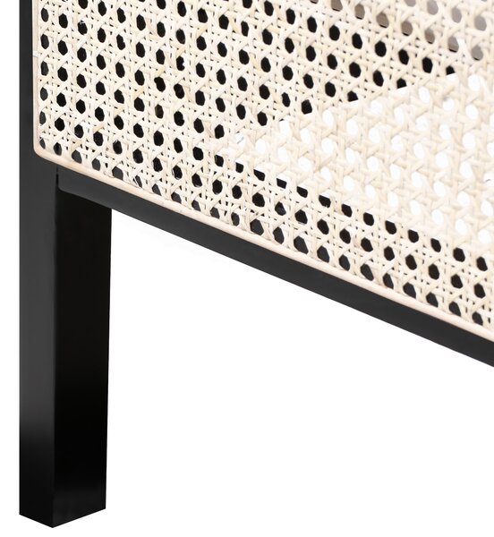 Posteľ čierna borovicové drevo 160 x 200 cm s čelom s viedenským výpletom lamelový rošt minimalistický rustikálny štýl spálňa